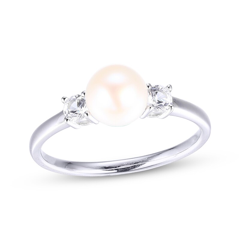 Cultured Pearl & Round-Cut White Lab-Created Sapphire Stud Earrings, Necklace & Ring Gift Set Sterling Silver