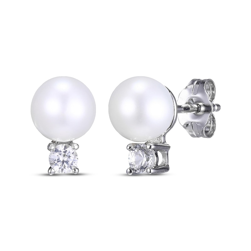 Cultured Pearl & Round-Cut White Lab-Created Sapphire Stud Earrings, Necklace & Ring Gift Set Sterling Silver