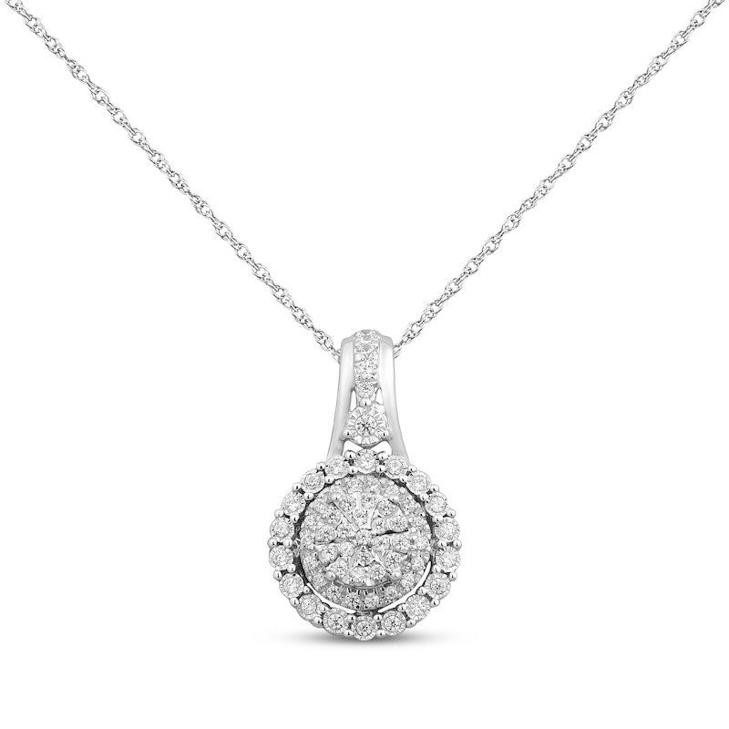 Main Image 1 of Round-Cut Multi-Diamond Center Necklace 1/4 ct tw 10K White Gold 18"