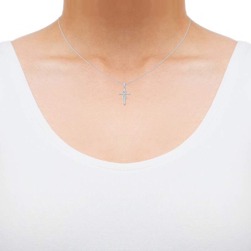 Main Image 2 of Round-Cut Diamond Heart Infinity Cross Necklace 1/10 ct tw Sterling Silver 18”