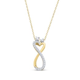 Round-Cut Diamond Heart Infinity Necklace 1/5 ct tw 10K Yellow Gold & Sterling Silver 18”
