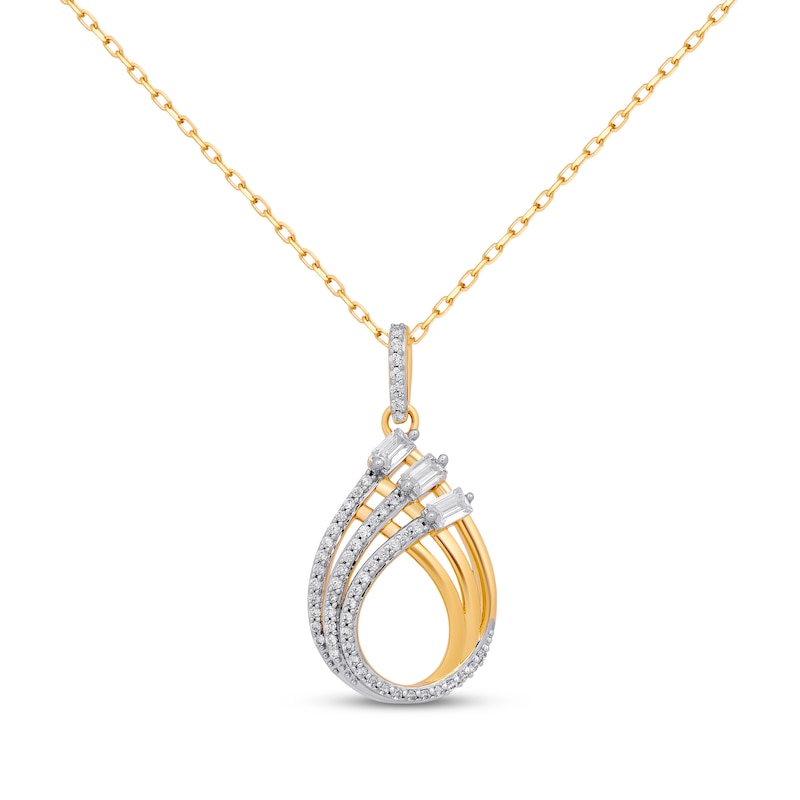 Baguette & Round-Cut Diamond Teardrop Necklace 1/3 ct tw 10K Yellow Gold 18”