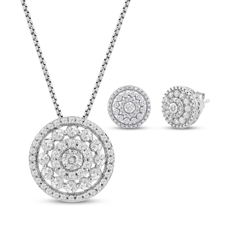 Round-Cut Diamond Necklace & Earrings Gift Set 1 ct tw Sterling Silver 18"