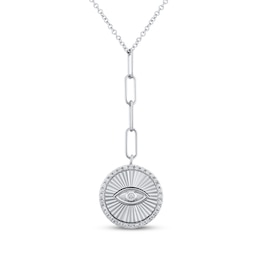 Round-Cut Diamond Evil Eye Charm Drop Necklace 1/6 ct tw Sterling Silver 18“