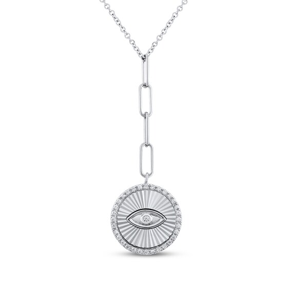 Round-Cut Diamond Evil Eye Charm Drop Necklace 1/6 ct tw Sterling Silver 18“