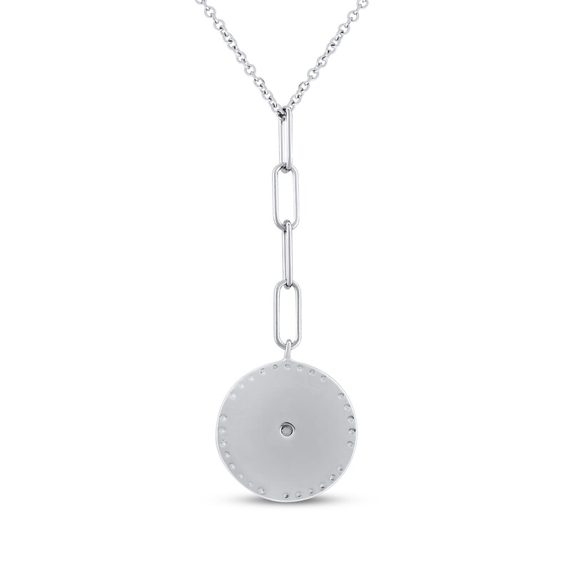 Main Image 2 of Round-Cut Diamond Evil Eye Charm Drop Necklace 1/6 ct tw Sterling Silver 18“