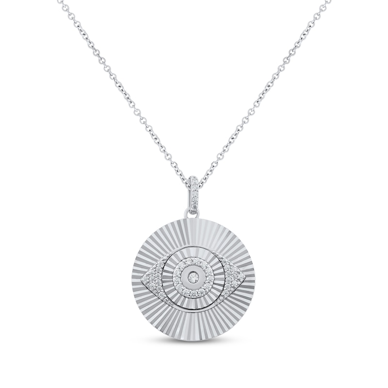Main Image 1 of Round-Cut Diamond Evil Eye Charm Necklace 1/4 ct tw Sterling Silver 18“