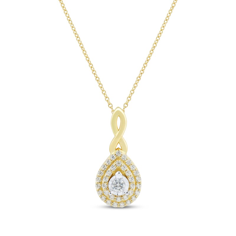 Main Image 1 of Round-Cut Diamond Double-Teardrop Necklace 1/4 ct tw 10K Yellow Gold 18“