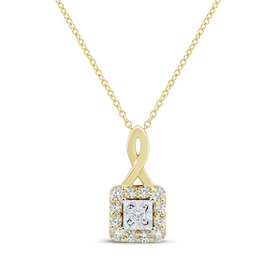 Round-Cut Diamond Square-Shaped Necklace 1/4 ct tw 10K Yellow Gold 18“