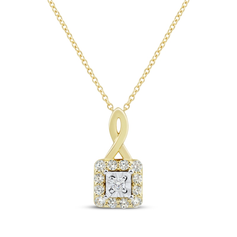 Round-Cut Diamond Square-Shaped Necklace 1/4 ct tw 10K Yellow Gold 18“