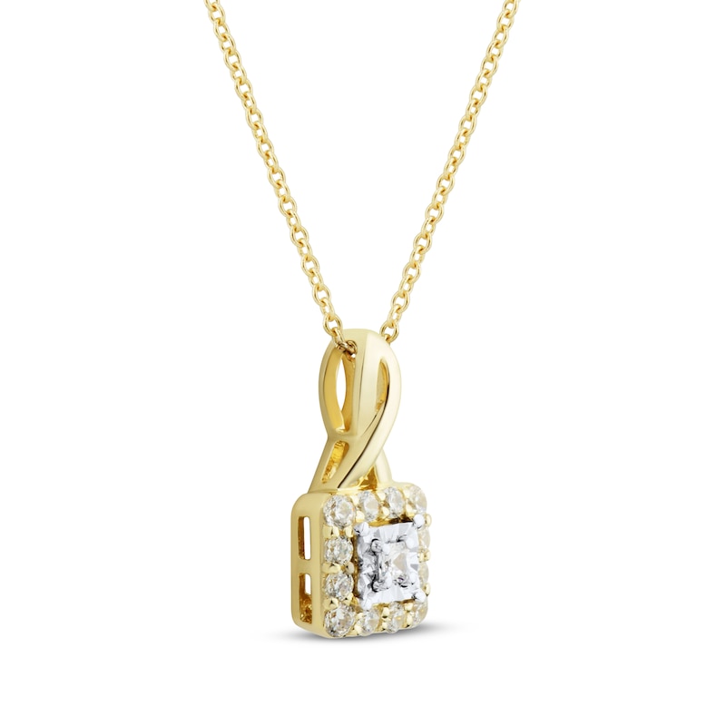 Round-Cut Diamond Square-Shaped Necklace 1/4 ct tw 10K Yellow Gold 18“
