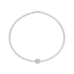 Omega Chain Necklace with Round-Cut Diamond Centerpiece 1/2 ct tw Sterling Silver 17“