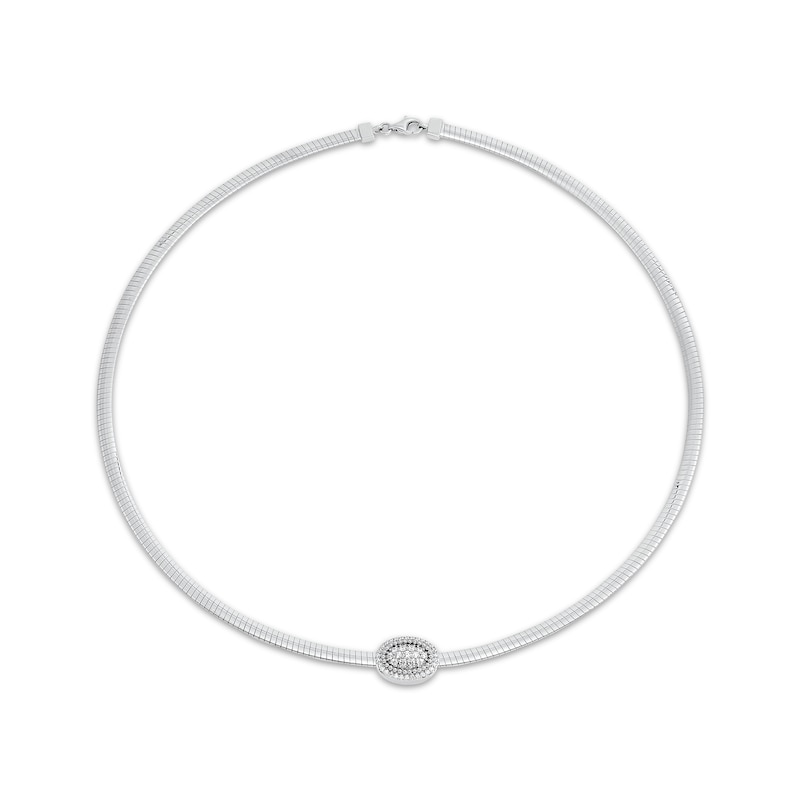 Main Image 1 of Omega Chain Necklace with Round-Cut Diamond Centerpiece 1/2 ct tw Sterling Silver 17“