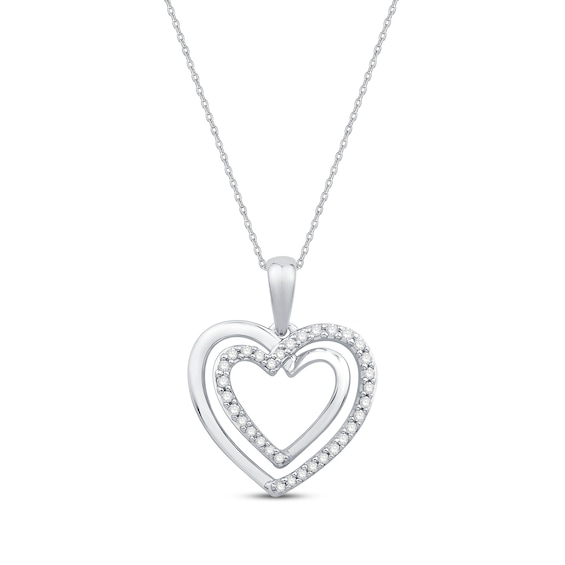 Round-Cut Diamond Heart Necklace 1/8 ct tw 10K White Gold 18”