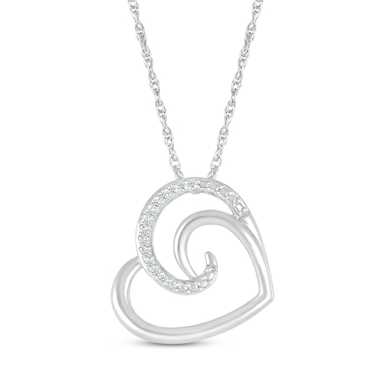 Round-Cut Diamond Heart Necklace 1/20 ct tw Sterling Silver 18”