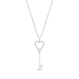 Round-Cut Diamond Heart & Key Necklace 1/10 ct tw Sterling Silver 18”