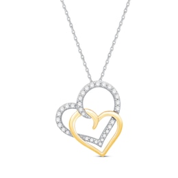 Round-Cut Diamond Double Heart Necklace 1/3 ct tw 10K Two-Tone Gold 19”