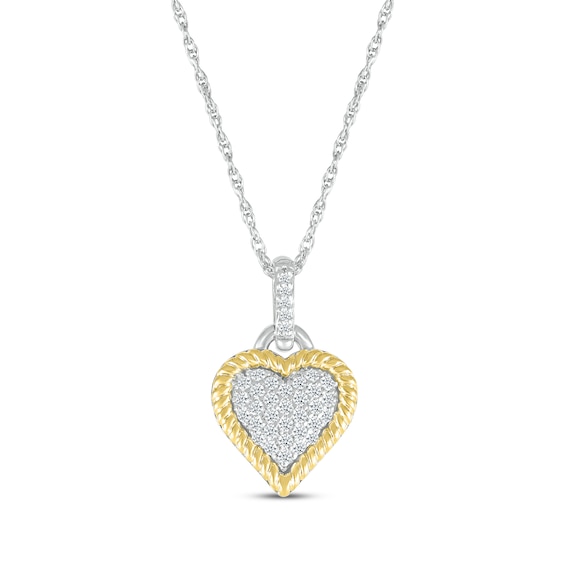Round-Cut Diamond Heart Necklace 1/6 ct tw Sterling Silver & 10K Yellow Gold 18”