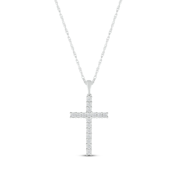 Diamond Cross Necklace 1/15 ct tw Sterling Silver 18”