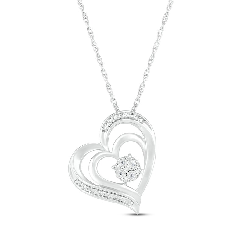 Diamond Accent Tilted Heart Necklace Sterling Silver 18”