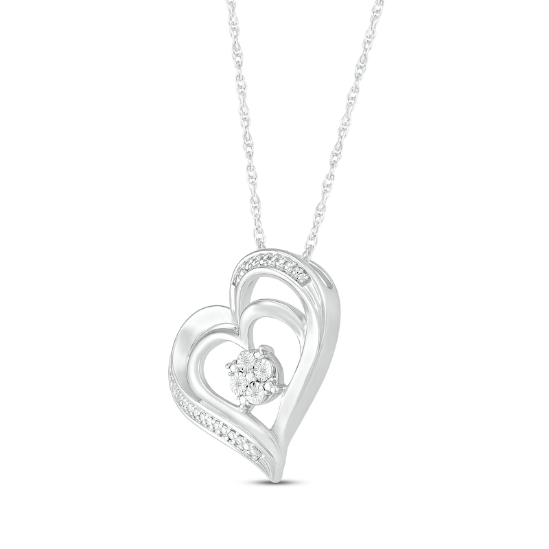 Diamond Accent Tilted Heart Necklace Sterling Silver 18”