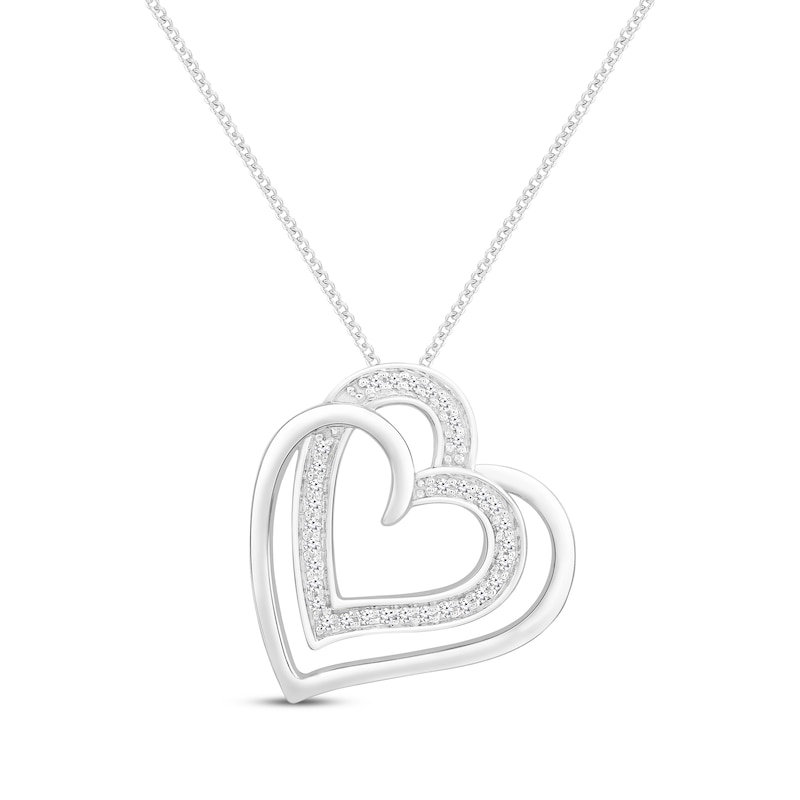 Main Image 1 of Diamond Tilted Double Heart Necklace 1/10 ct tw 10K White Gold 19"