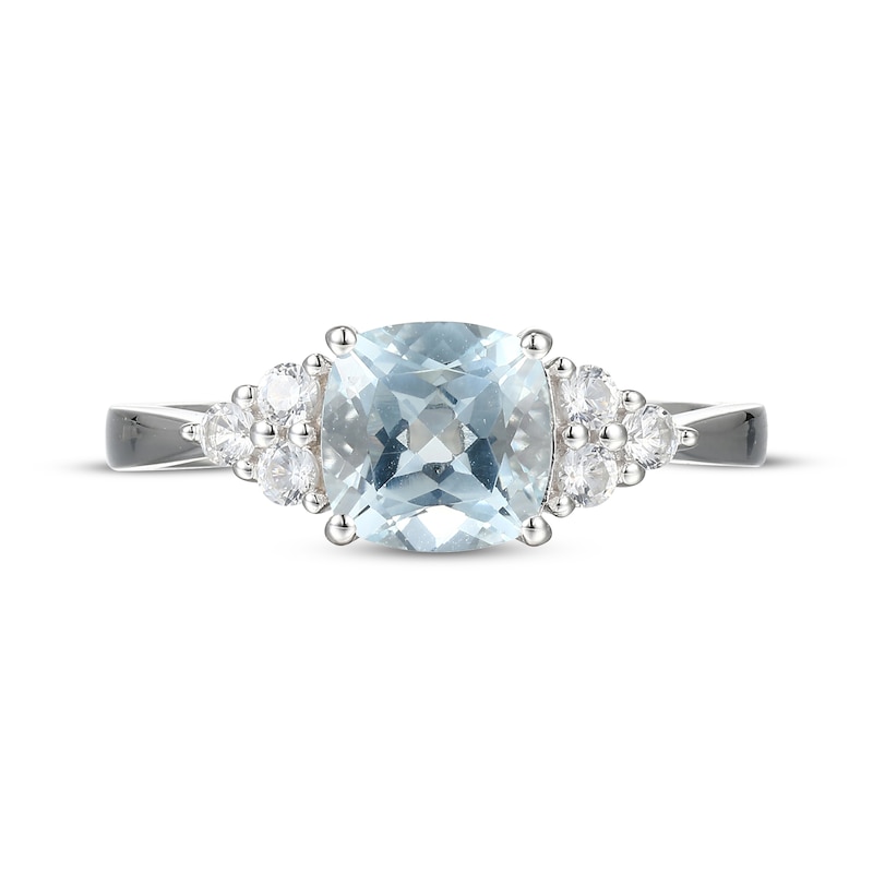 Cushion-Cut Aquamarine & White Lab-Created Sapphire Ring Sterling ...