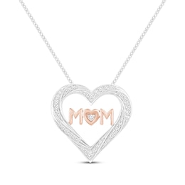 Diamond &quot;Mom&quot; Heart Necklace 1/4 ct tw 10K Two-Tone Gold 19&quot;