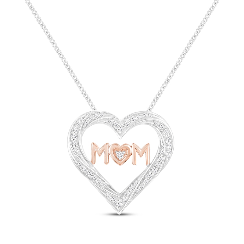 Main Image 1 of Diamond "Mom" Heart Necklace 1/4 ct tw 10K Two-Tone Gold 19"