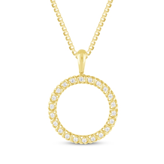Diamond Ribbon Open Circle Necklace 1/4 ct tw 10K Yellow Gold 18"