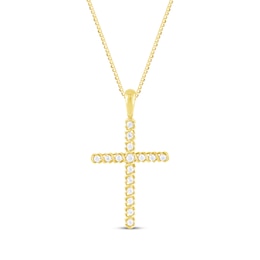Diamond Ribbon Cross Necklace 1/4 ct tw 10K Yellow Gold 18"