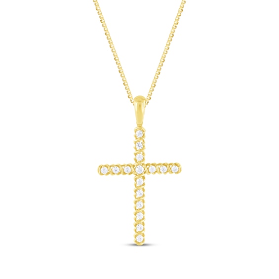 Diamond Ribbon Cross Necklace 1/4 ct tw 10K Yellow Gold 18"