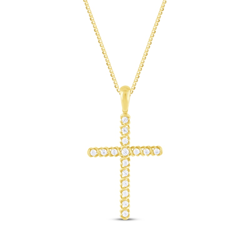 Main Image 1 of Diamond Ribbon Cross Necklace 1/4 ct tw 10K Yellow Gold 18"