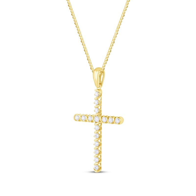 Main Image 2 of Diamond Ribbon Cross Necklace 1/4 ct tw 10K Yellow Gold 18"