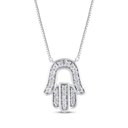 Diamond Hamsa Necklace 1/10 ct tw 10K White Gold 18&quot;