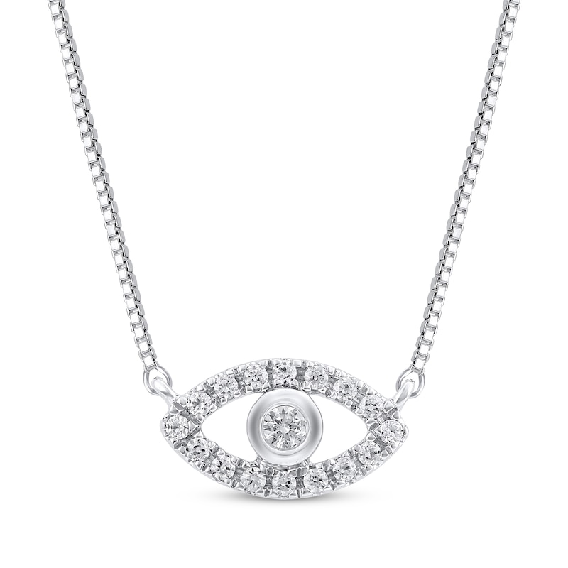 Main Image 1 of Diamond Evil Eye Necklace 1/20 ct tw 10K White Gold 18"