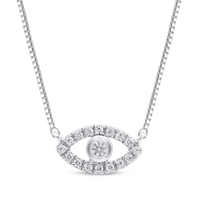 Diamond Evil Eye Necklace 1/20 ct tw 10K White Gold 18"