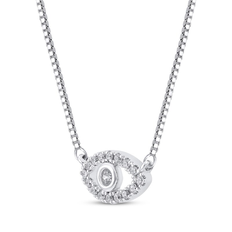 Main Image 2 of Diamond Evil Eye Necklace 1/20 ct tw 10K White Gold 18"