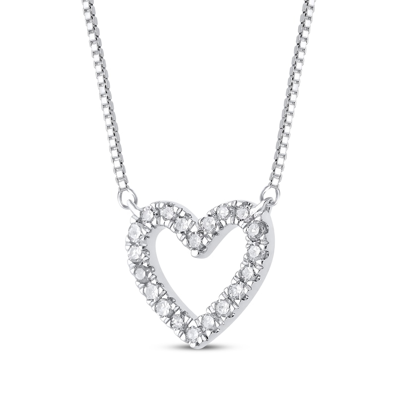 Main Image 2 of Diamond Open Heart Necklace 1/15 ct tw 10K White Gold 18"