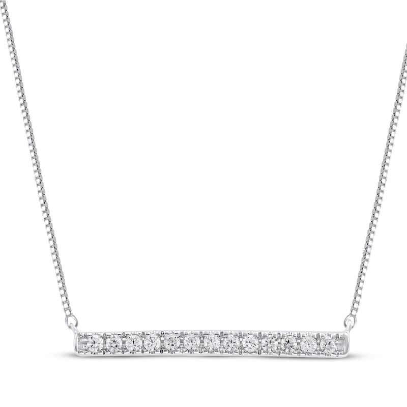 Main Image 1 of Diamond Horizontal Bar Necklace 1/8 ct tw 10K White Gold 18"