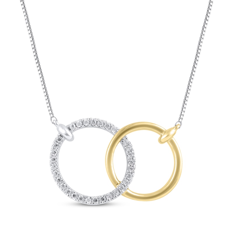 Main Image 1 of Diamond Interlocking Circles Necklace 1/10 ct tw 10K Two-Tone Gold 18"