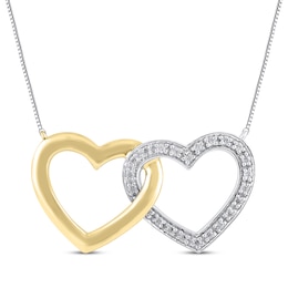 Diamond Linked Hearts Necklace 1/10 ct tw 10K Two-Tone Gold 18&quot;