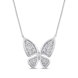 Diamond Butterfly Necklace 1/15 ct tw 10K White Gold 18&quot;