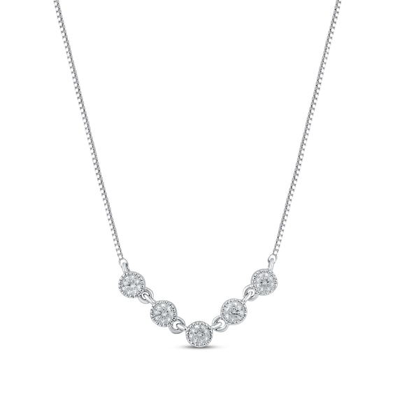 Diamond Five-Stone Bezel Necklace 1/10 ct tw 10K White Gold 18"