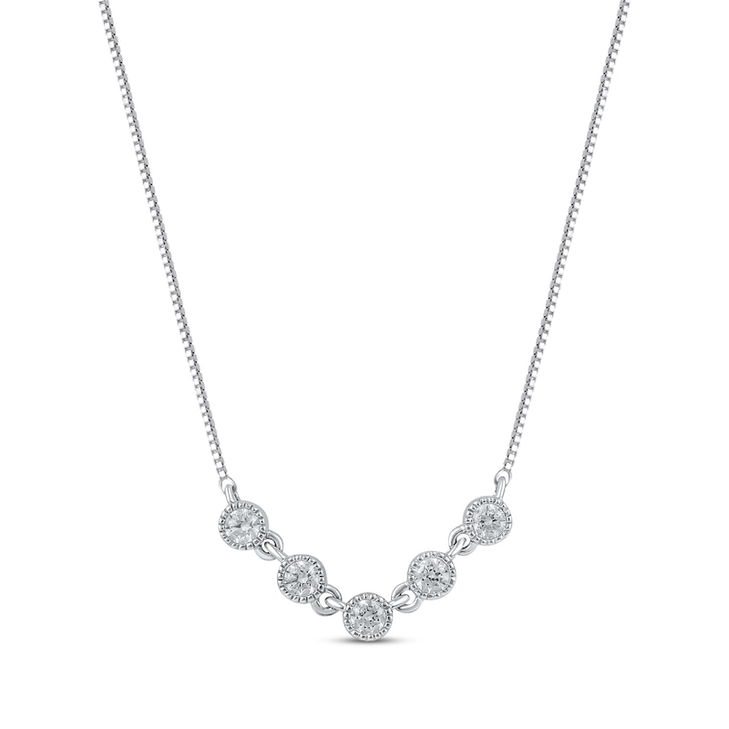 Main Image 1 of Diamond Five-Stone Bezel Necklace 1/10 ct tw 10K White Gold 18"