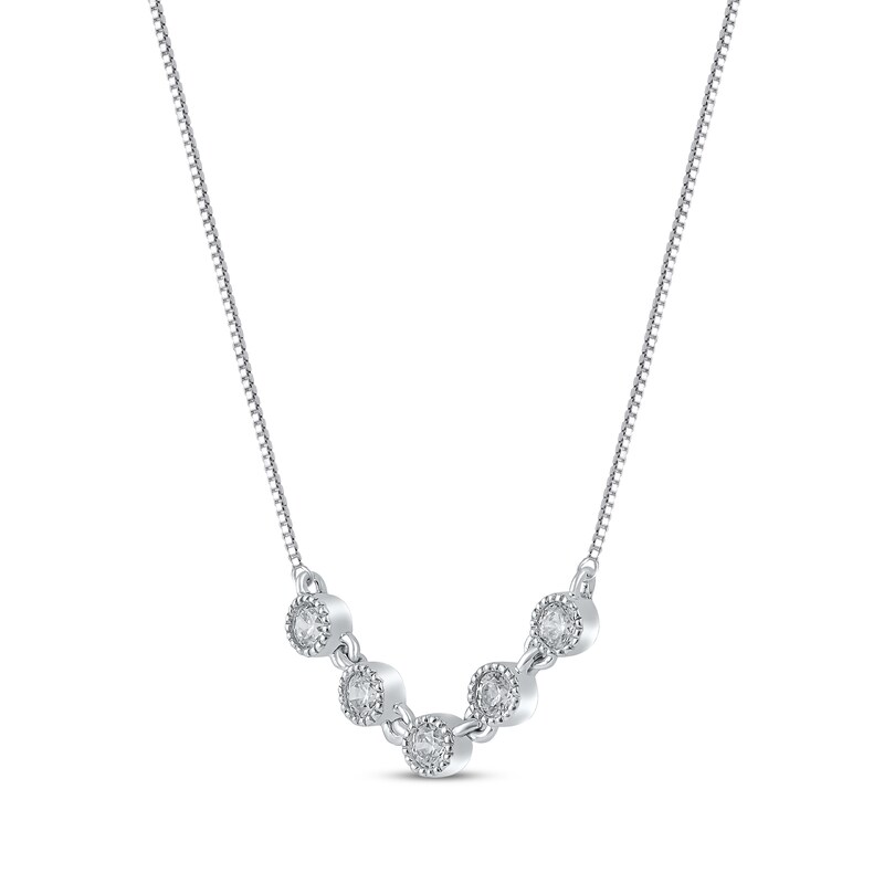 Main Image 2 of Diamond Five-Stone Bezel Necklace 1/10 ct tw 10K White Gold 18"