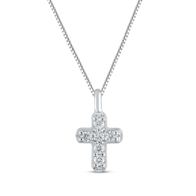 Main Image 1 of Diamond Cross Necklace 1/20 ct tw 10K White Gold 18"