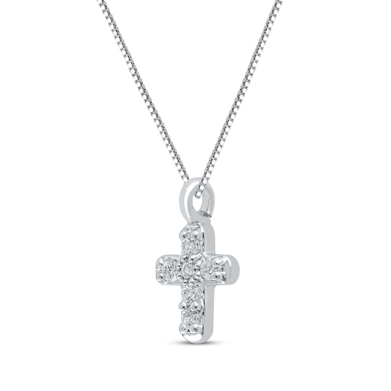 Main Image 2 of Diamond Cross Necklace 1/20 ct tw 10K White Gold 18"