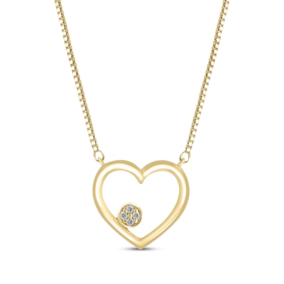 Diamond Accent Heart Outline Necklace 10K Yellow Gold 18"