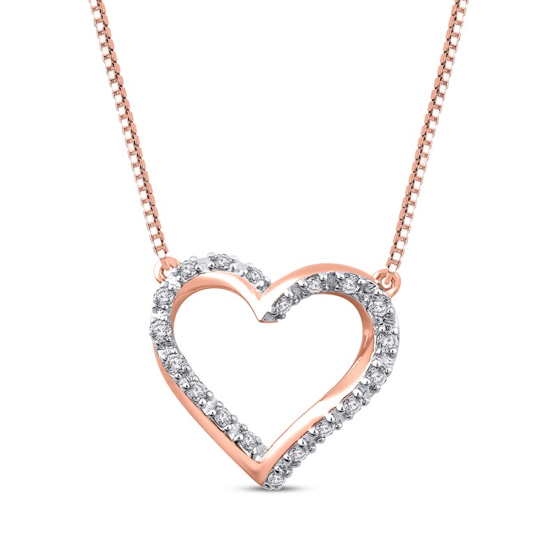 Main Image 1 of Diamond Twist Heart Necklace 1/10 ct tw 10K Rose Gold 18"